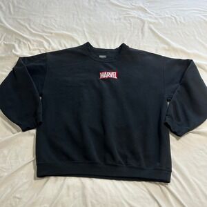 Marvel Comics Mens Large Black Crewneck Sweatshirt Embroidered Logo Pullover